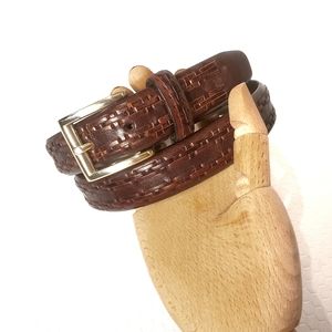 36 Fossil Leather Weave Silver Brown Cowhide Belt